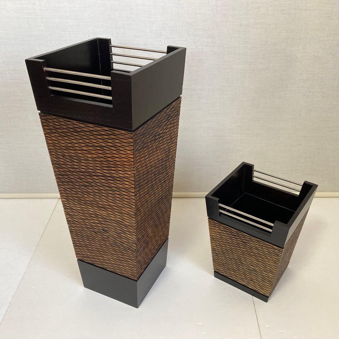 傘立て ゴミ箱 ダストボックス スタンド 2点 木製 アジアン バリ モダン