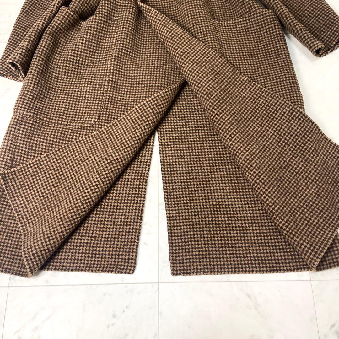 専用【美品】トゥデイフル オーバーチェックコート ウール ロング 38 茶