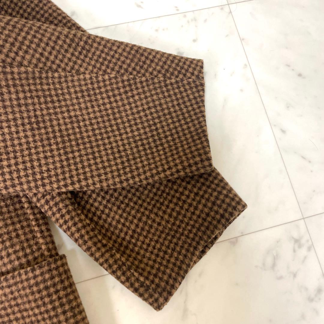 専用【美品】トゥデイフル オーバーチェックコート ウール ロング 38 茶