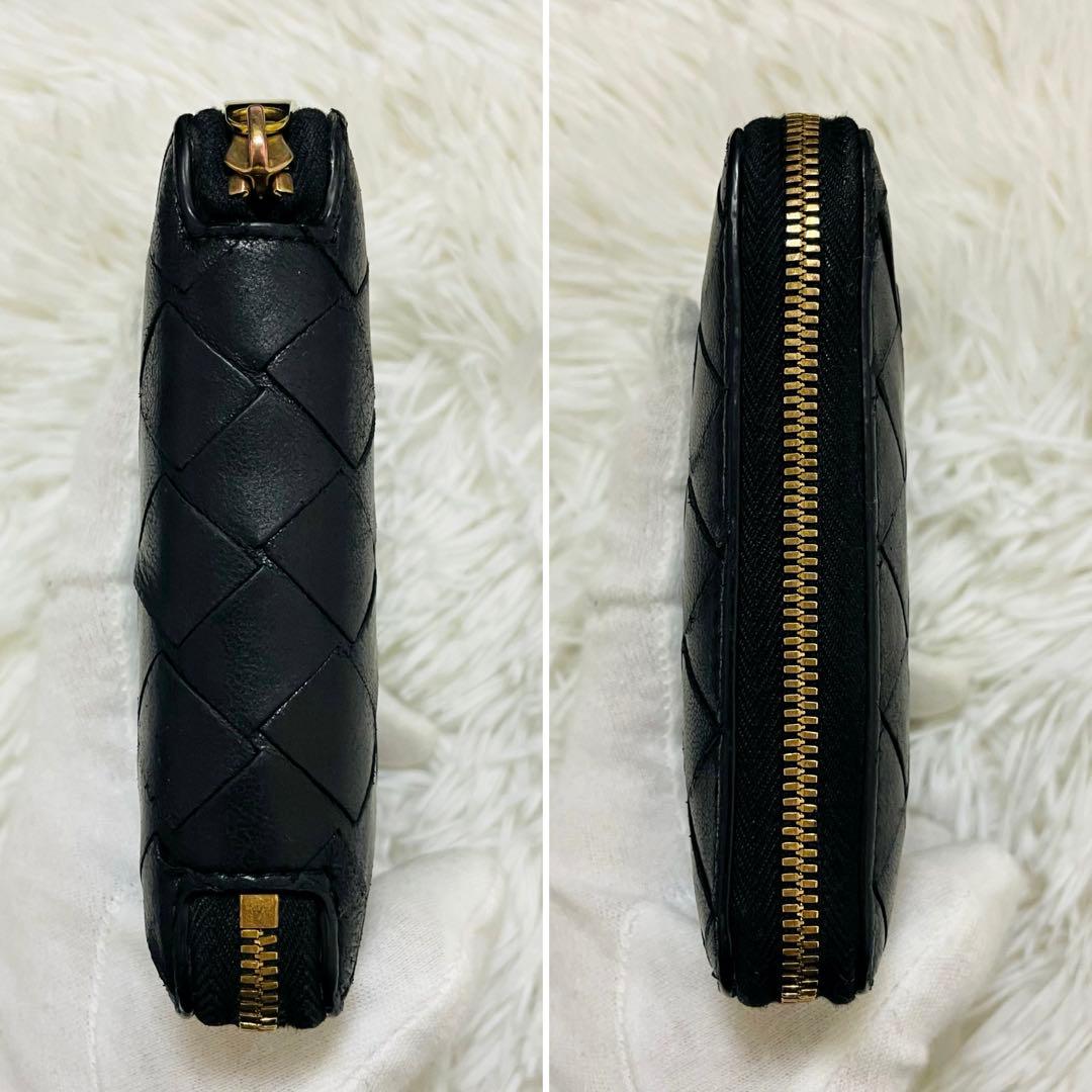 極美✨ボッテガ 二つ折り財布 ラウンドファスナー イントレ ブラック