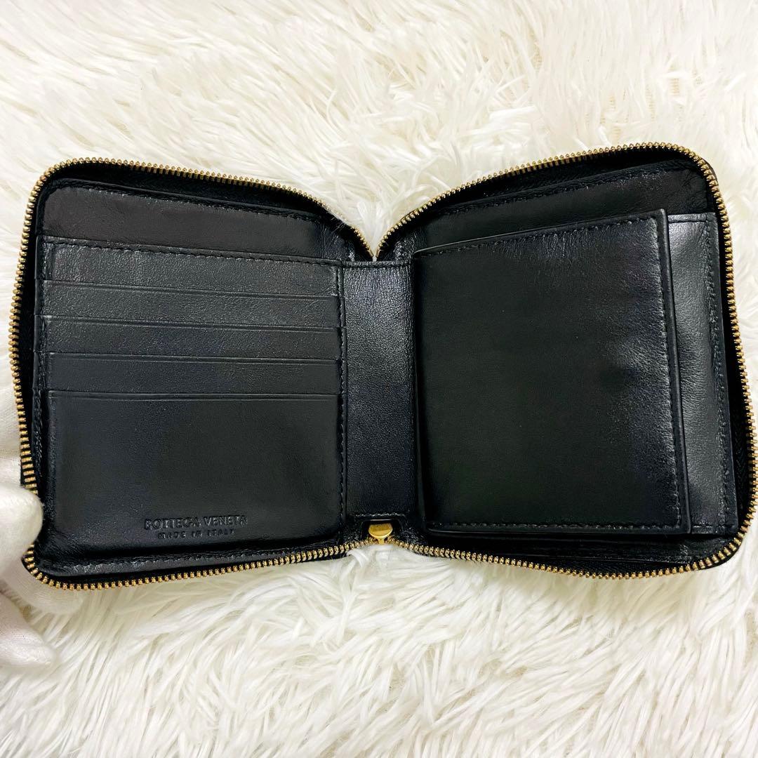 極美✨ボッテガ 二つ折り財布 ラウンドファスナー イントレ ブラック