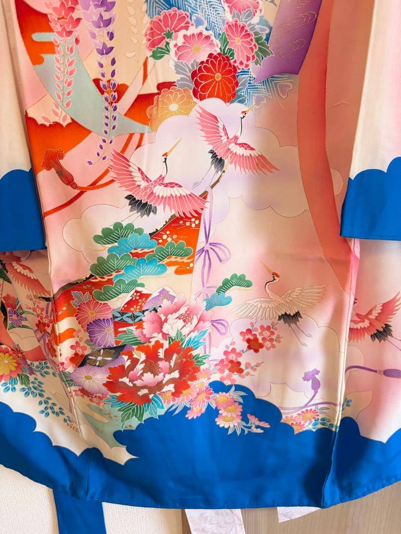 お宮参り 掛け着 正絹 のしめ 初着 青 白 ヴィンテージ M2508232