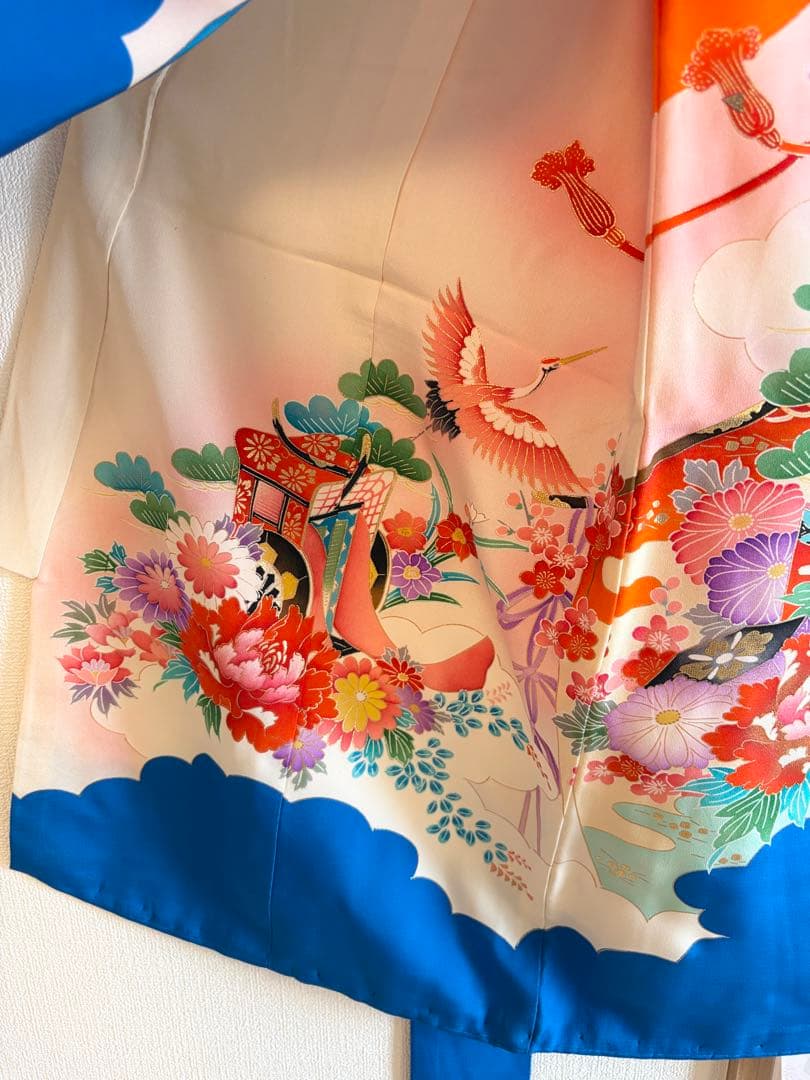 お宮参り 掛け着 正絹 のしめ 初着 青 白 ヴィンテージ M2508232