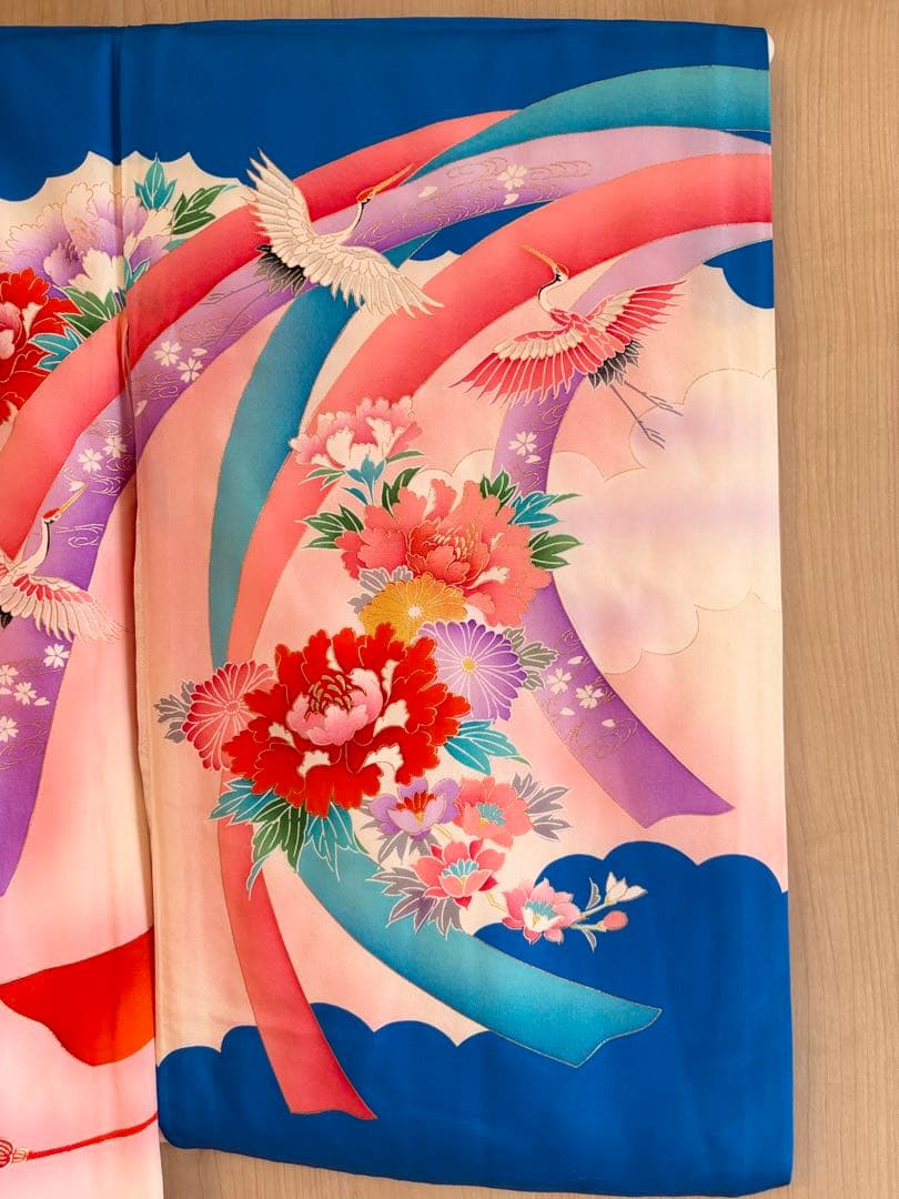 お宮参り 掛け着 正絹 のしめ 初着 青 白 ヴィンテージ M2508232