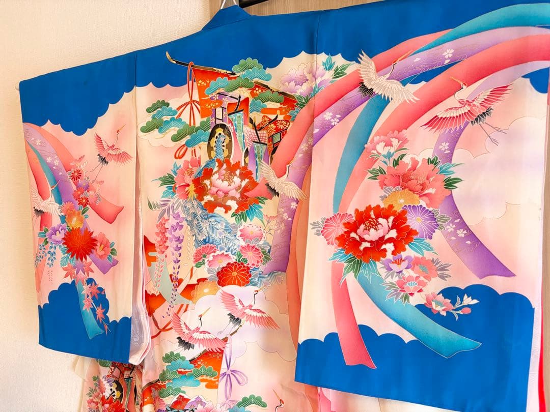 お宮参り 掛け着 正絹 のしめ 初着 青 白 ヴィンテージ M2508232