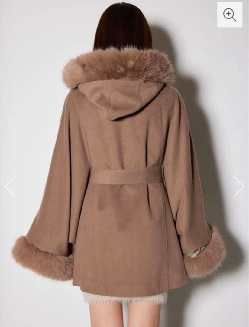 rienda ウールMIXフードポンチョコート ブラウン