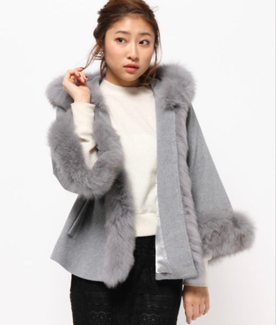 【ダイアグラム】フード付きアンゴラ フォックスファーコート 【美品】