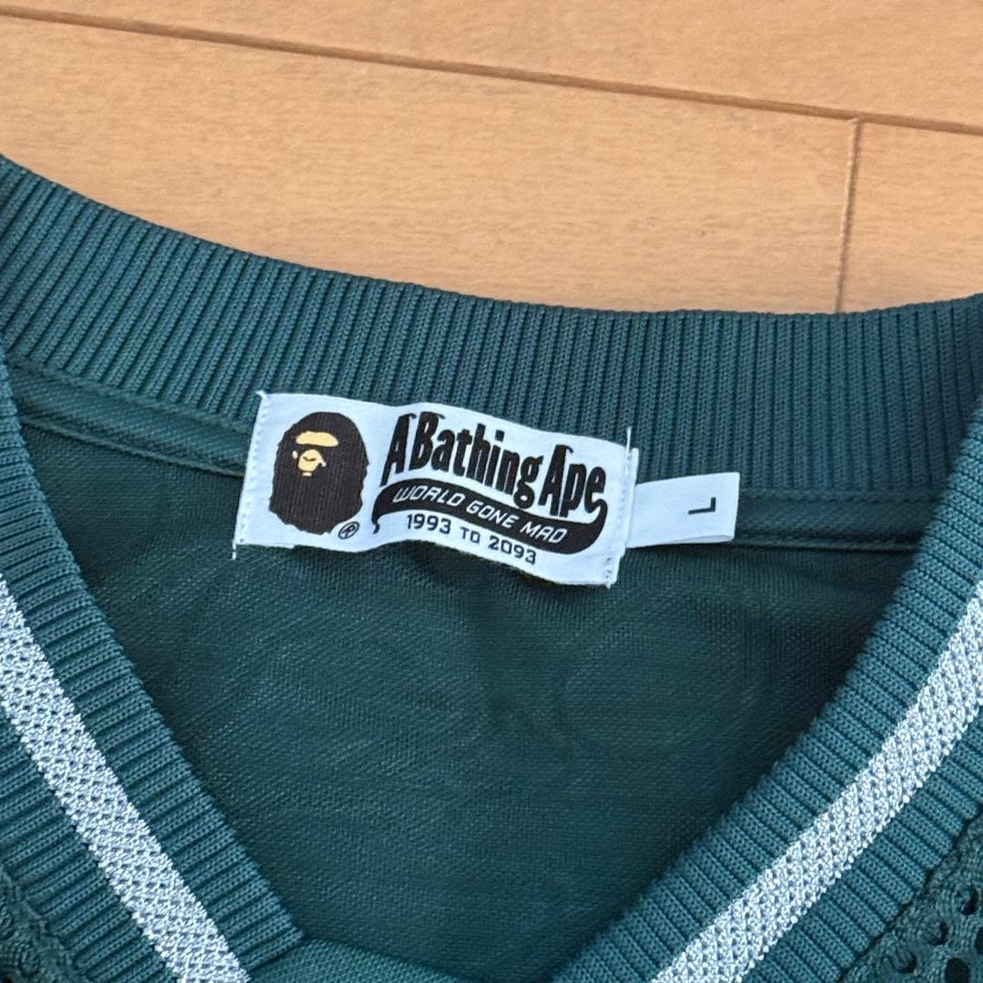 BAPE メッシュ　ジャージ ダークグリーン　ベイプ　ラグビー　長袖