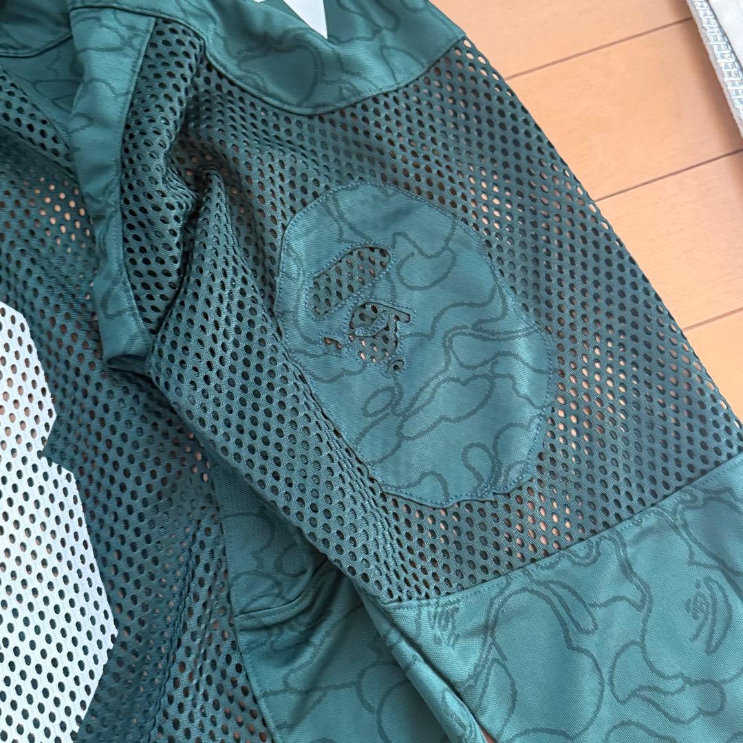 BAPE メッシュ　ジャージ ダークグリーン　ベイプ　ラグビー　長袖