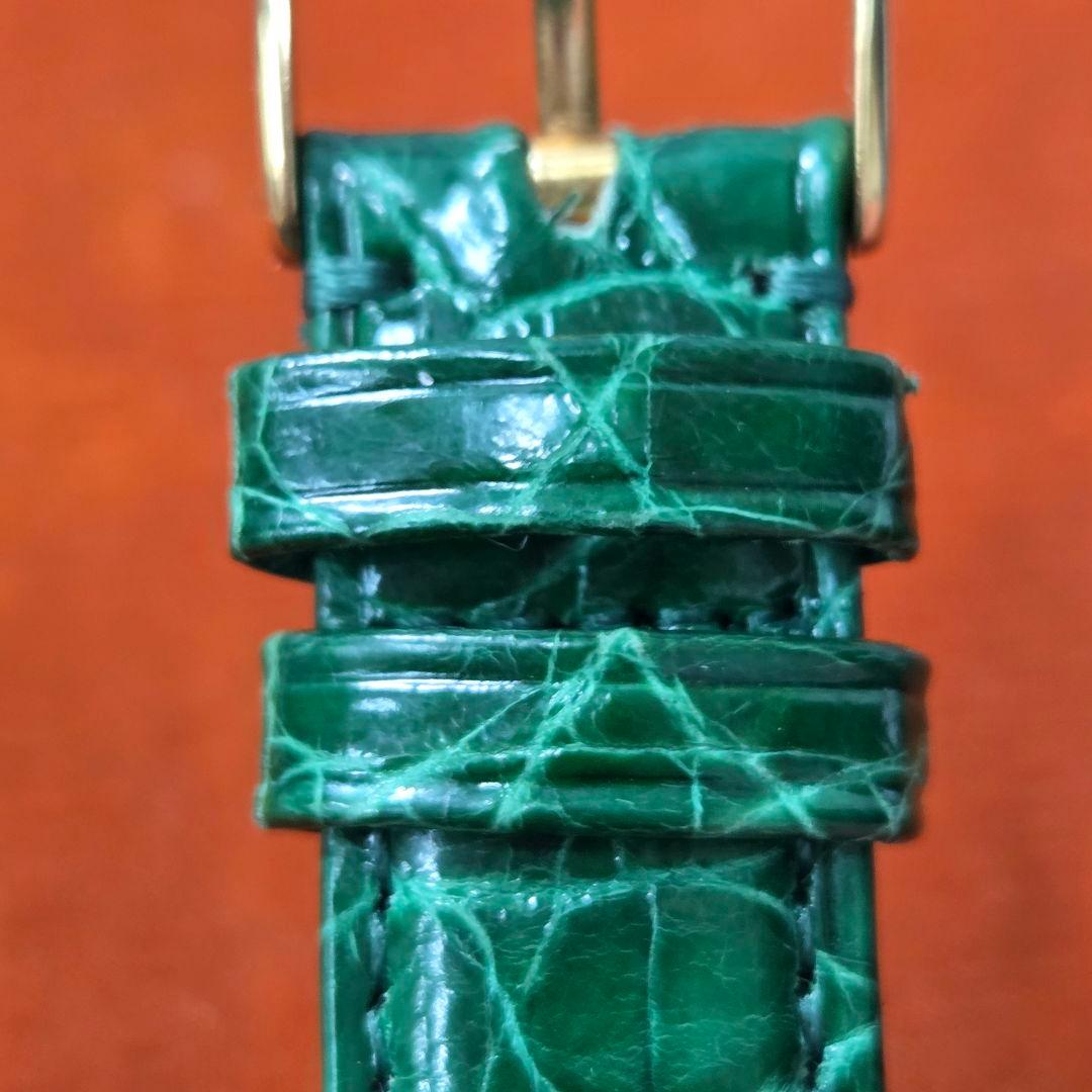 ROLEX 時計レザーベルクロコダイル型押しグリーン系/K18尾錠&バネ棒付