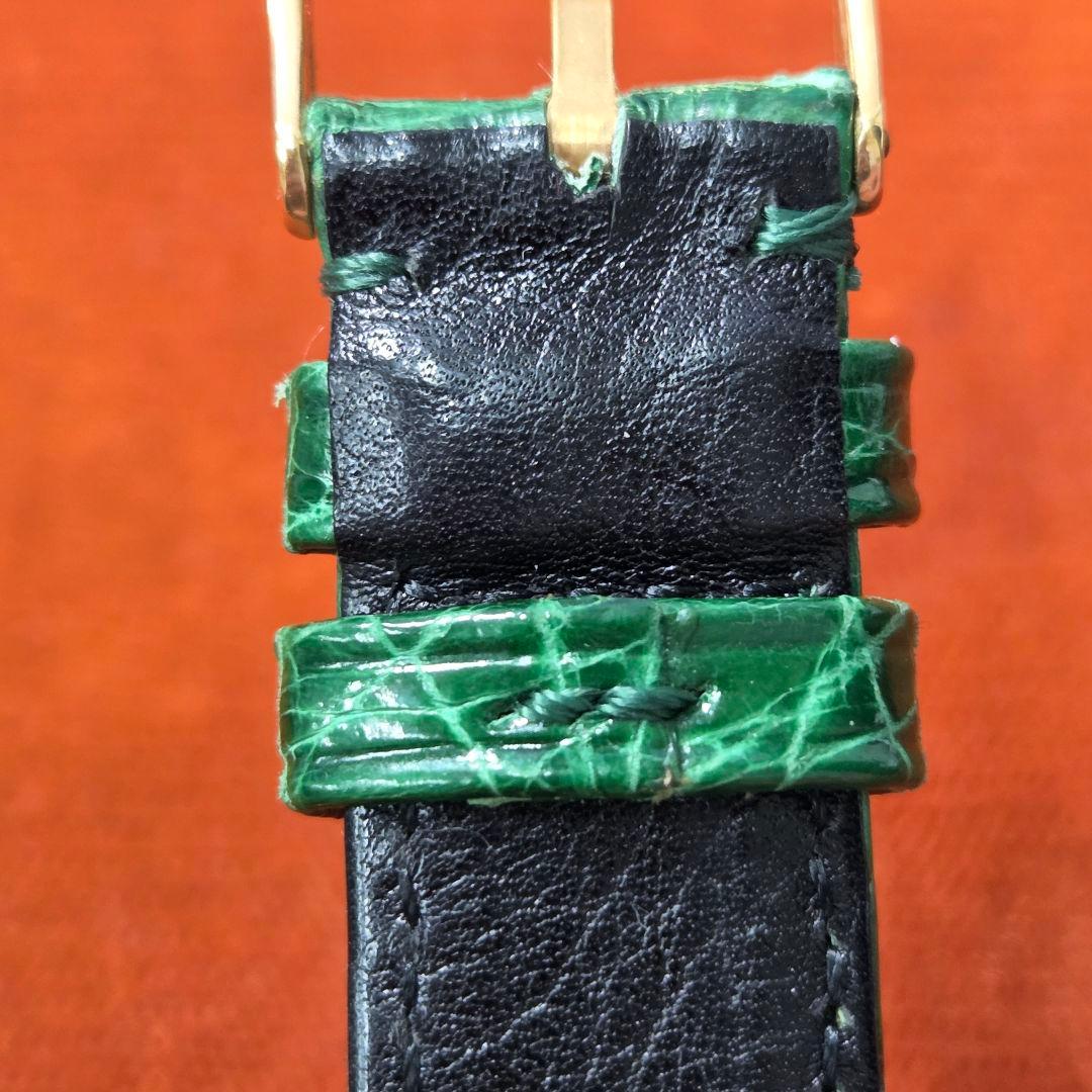 ROLEX 時計レザーベルクロコダイル型押しグリーン系/K18尾錠&バネ棒付