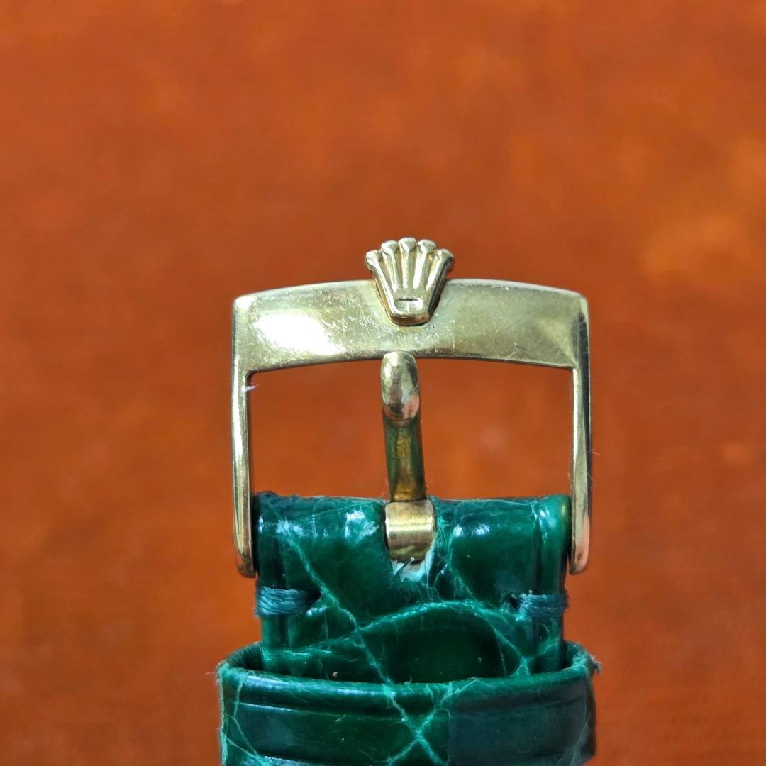 ROLEX 時計レザーベルクロコダイル型押しグリーン系/K18尾錠&バネ棒付