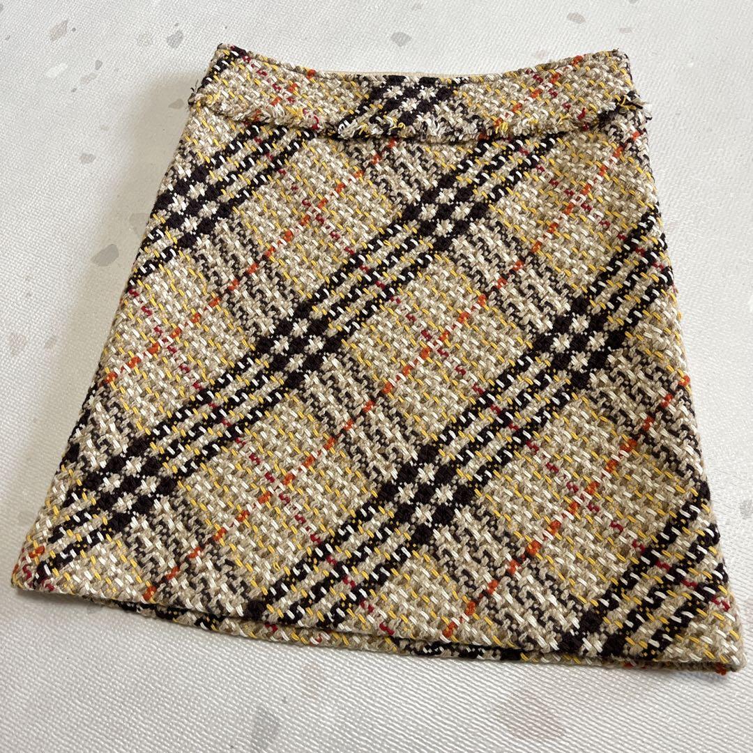 BURBERRY LONDON ツイード　スカート　フリンジ　カシミヤ混　40
