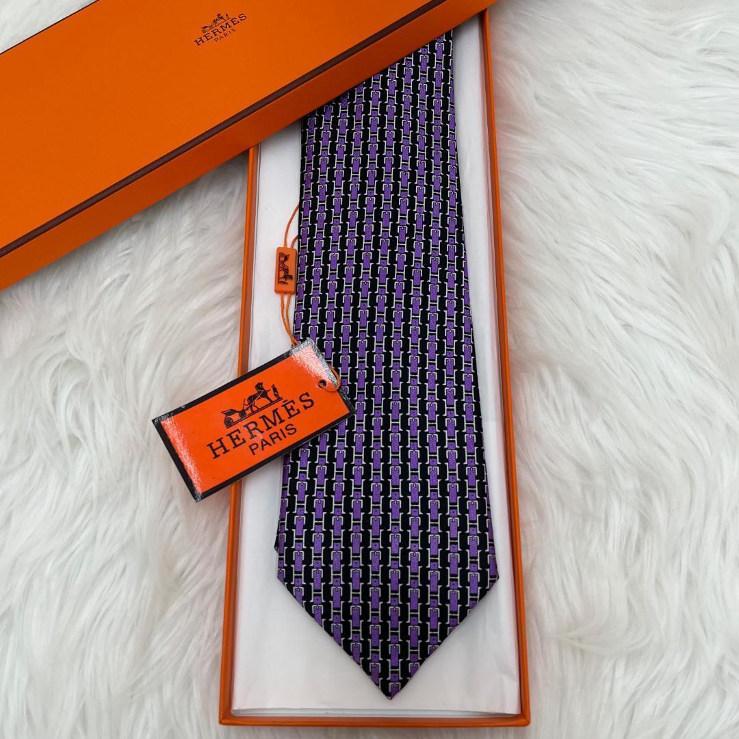 エルメスネクタイ　新品未使用品✨HERMES シルク100％　パープル