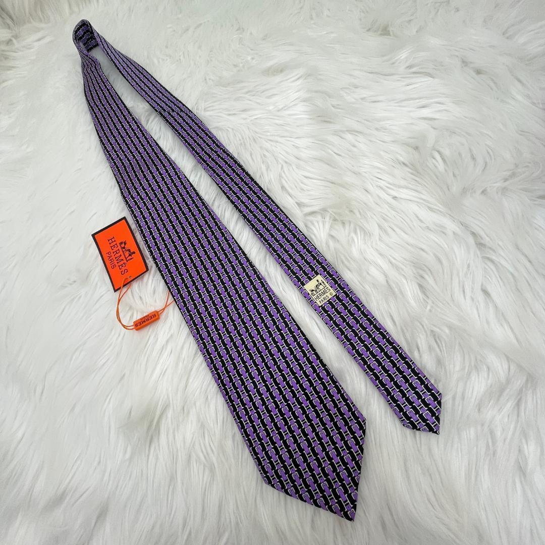 エルメスネクタイ　新品未使用品✨HERMES シルク100％　パープル