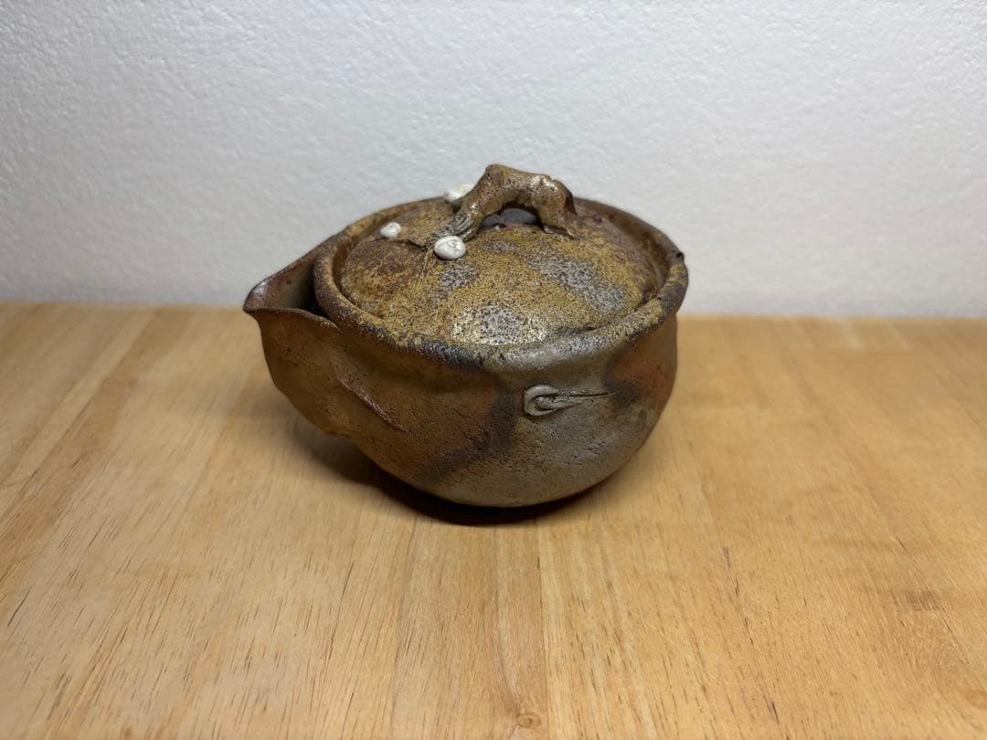 56.備前焼 宝瓶 登り窯 白梅 はくばい 梅 手びねり 急須