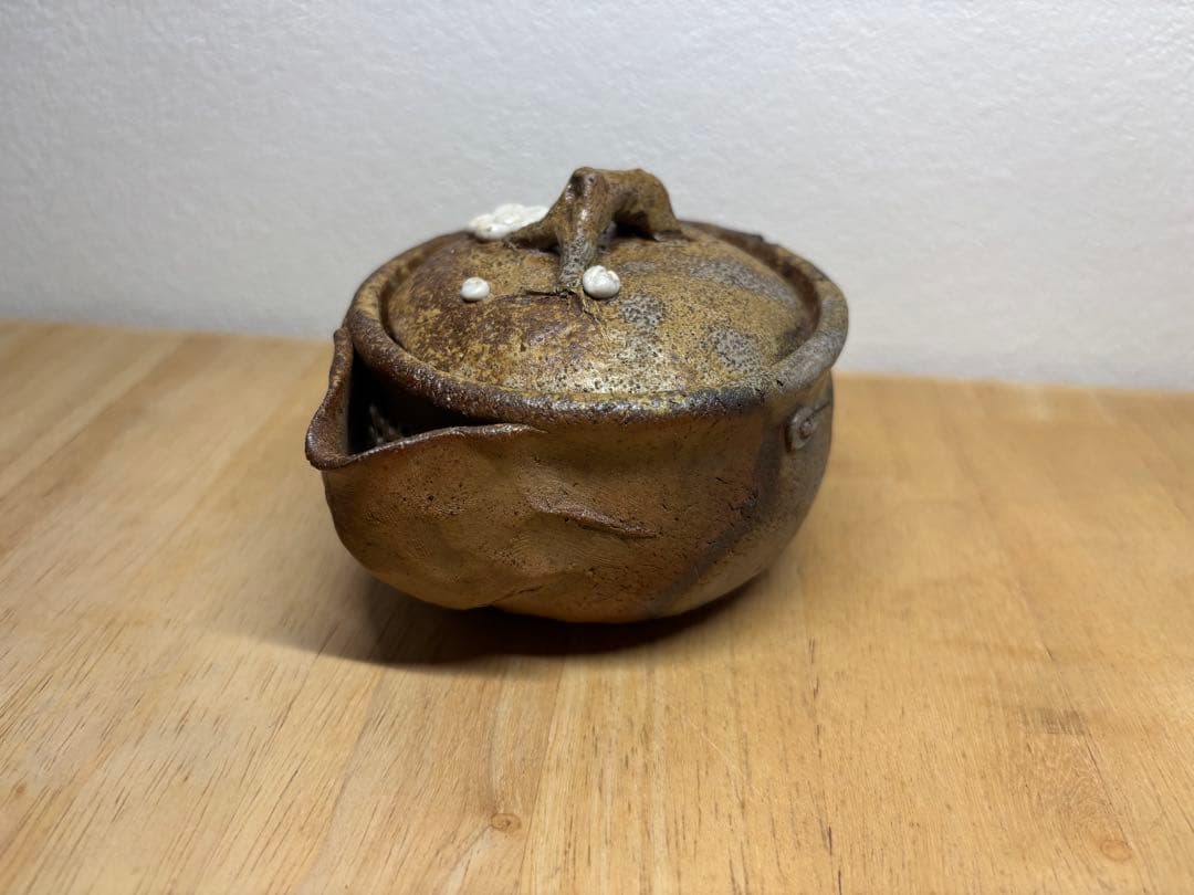 56.備前焼 宝瓶 登り窯 白梅 はくばい 梅 手びねり 急須