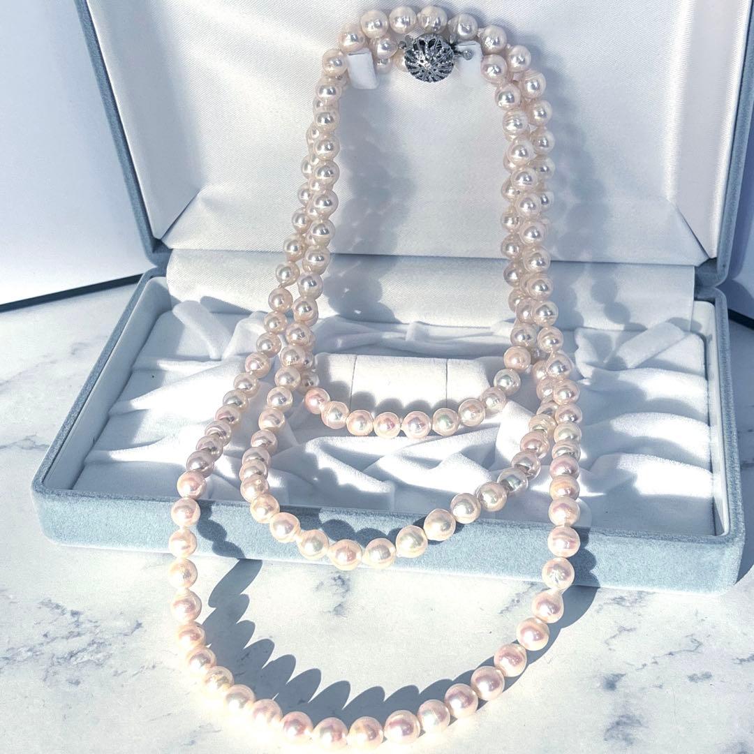 オーロラ干渉色✨極美品　あこや真珠 パールロングネックレス120cm 7.5mm