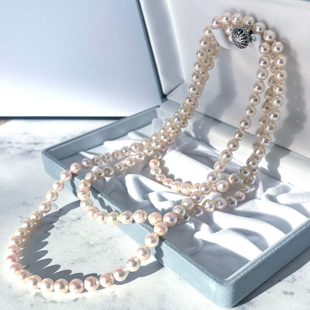 オーロラ干渉色✨極美品　あこや真珠 パールロングネックレス120cm 7.5mm