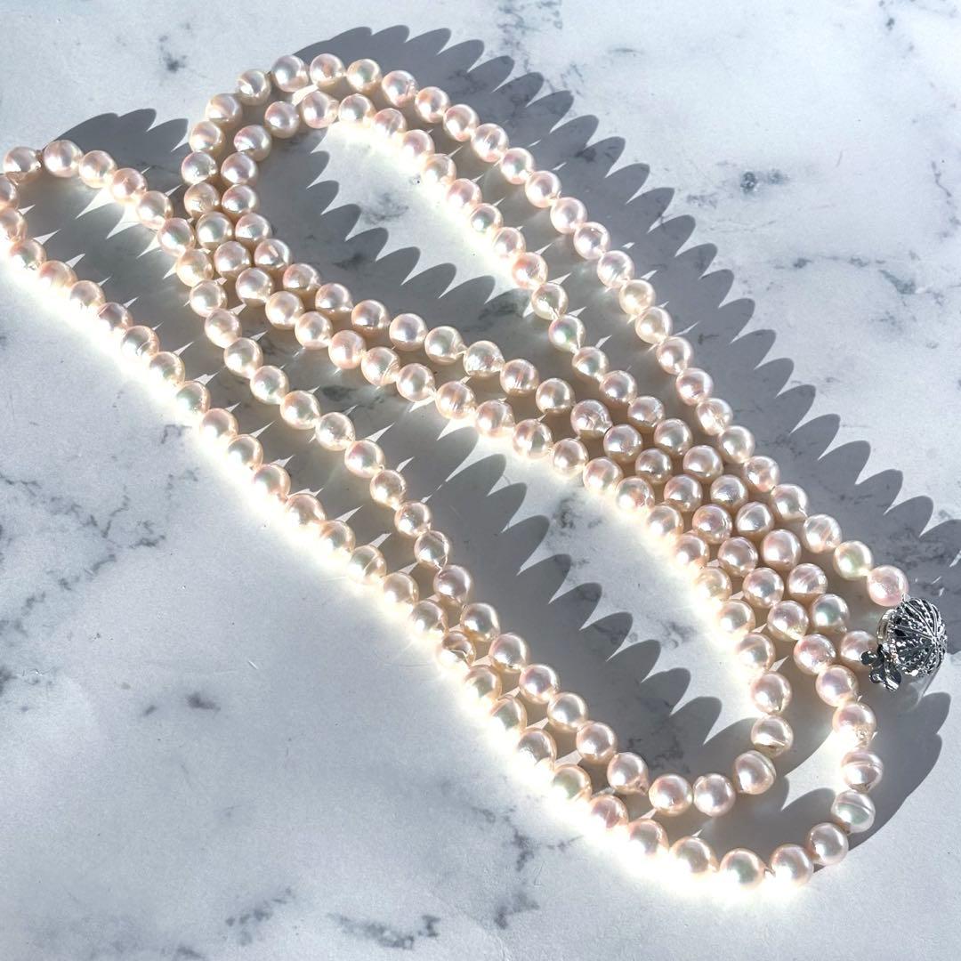 オーロラ干渉色✨極美品　あこや真珠 パールロングネックレス120cm 7.5mm
