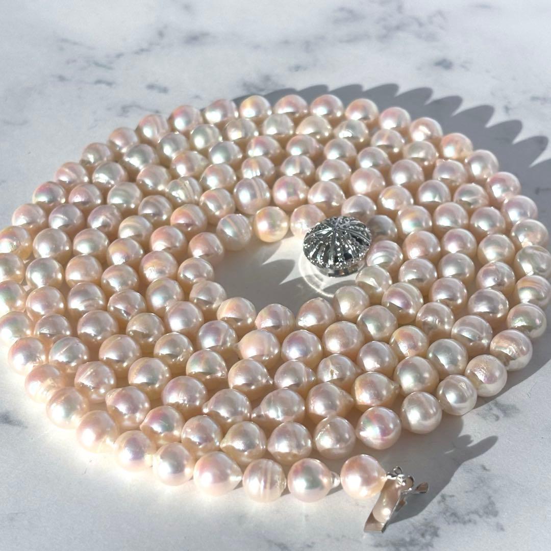 オーロラ干渉色✨極美品　あこや真珠 パールロングネックレス120cm 7.5mm