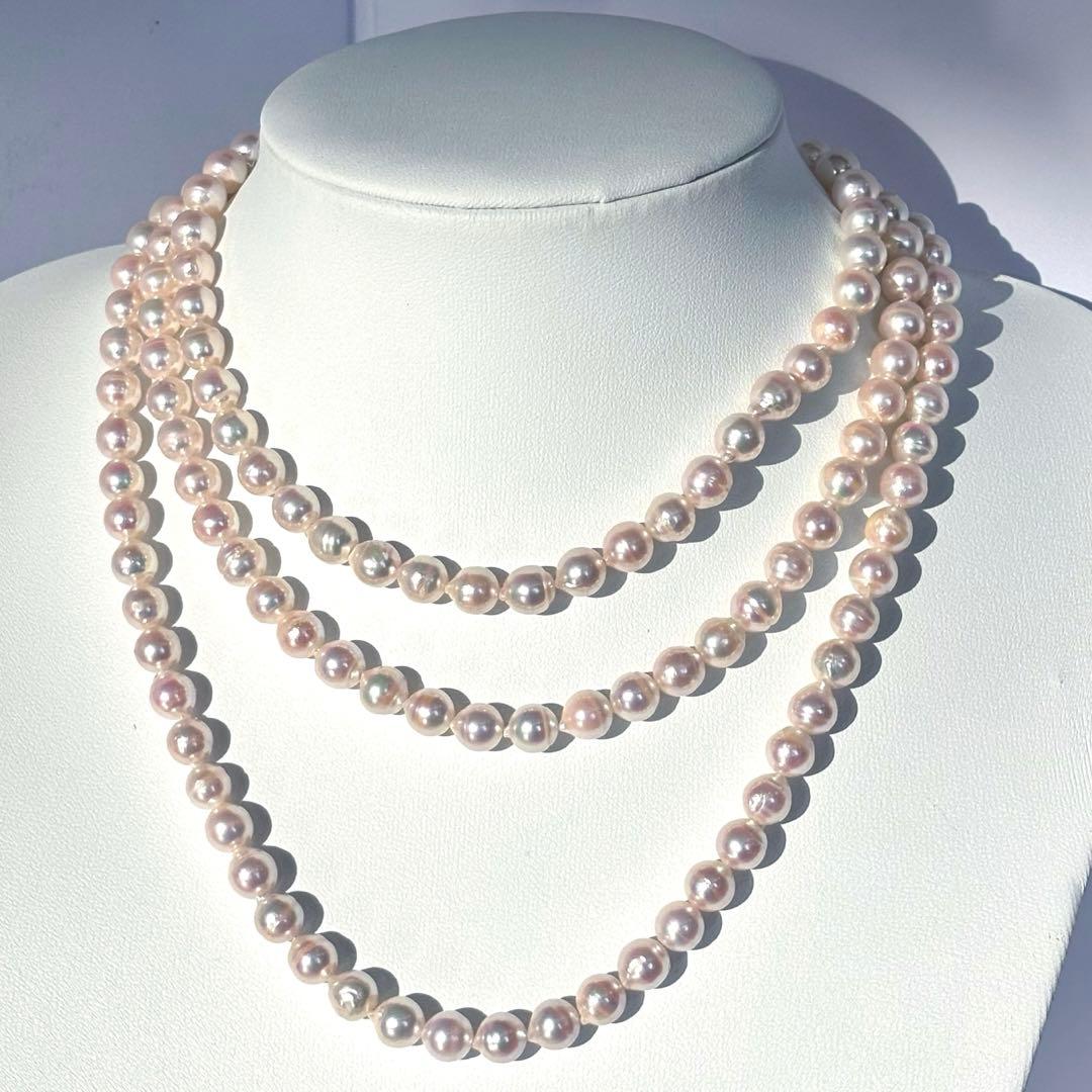 オーロラ干渉色✨極美品　あこや真珠 パールロングネックレス120cm 7.5mm