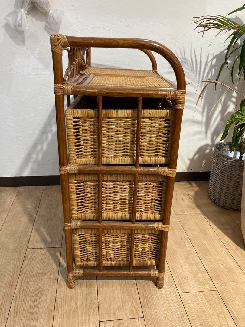 ラタン籐チェスト 家具 3段 ラック　レトロ アンティーク
