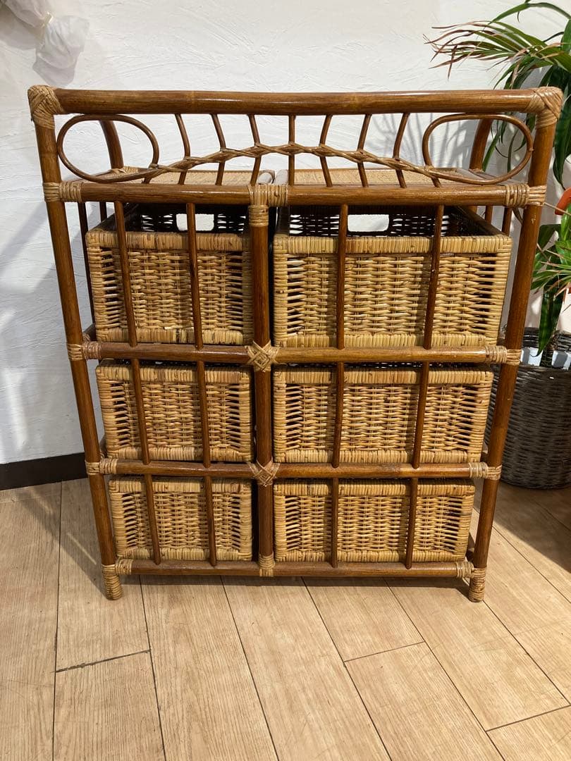 ラタン籐チェスト 家具 3段 ラック　レトロ アンティーク