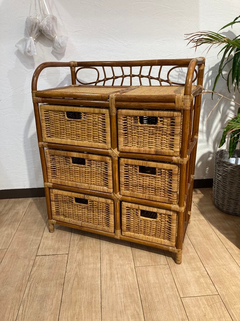 ラタン籐チェスト 家具 3段 ラック　レトロ アンティーク