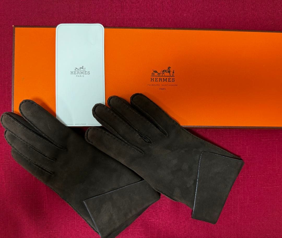 エルメス HERMES レザー グローブ 手袋 ラムスキン ブラウン