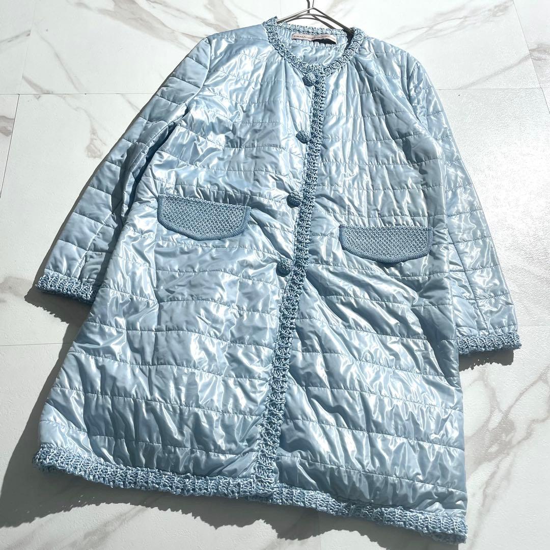 極美品✨ エルマンノシェルビーノ ダウンコート レース生地 軽量 ブルー