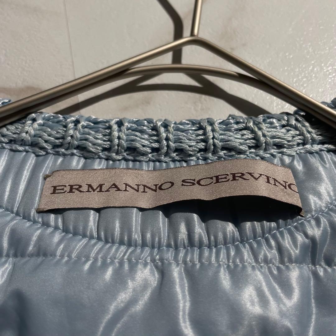 極美品✨ エルマンノシェルビーノ ダウンコート レース生地 軽量 ブルー