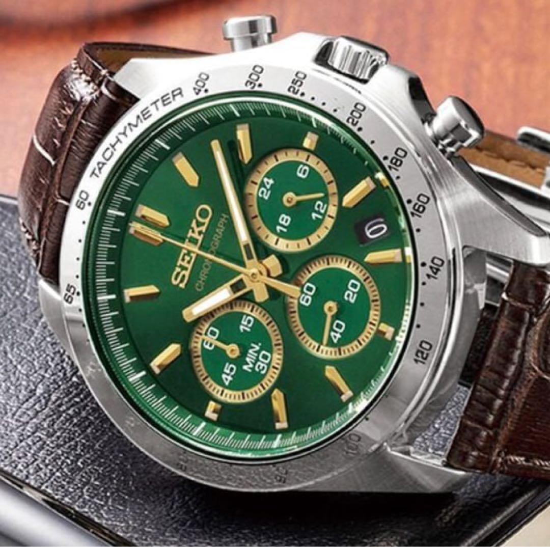 SEIKO グリーン クロノグラフ レザーベルト