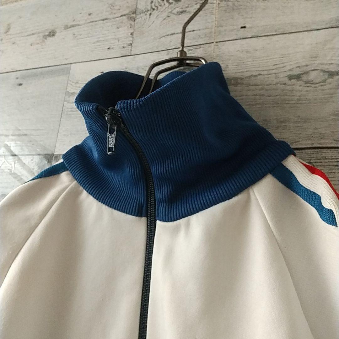 80s アディダス 刺繍ロゴ トラックジャケット デサント製 トリコカラー