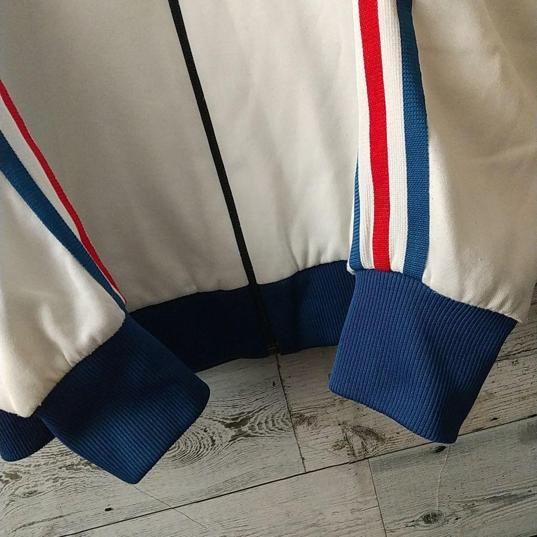 80s アディダス 刺繍ロゴ トラックジャケット デサント製 トリコカラー