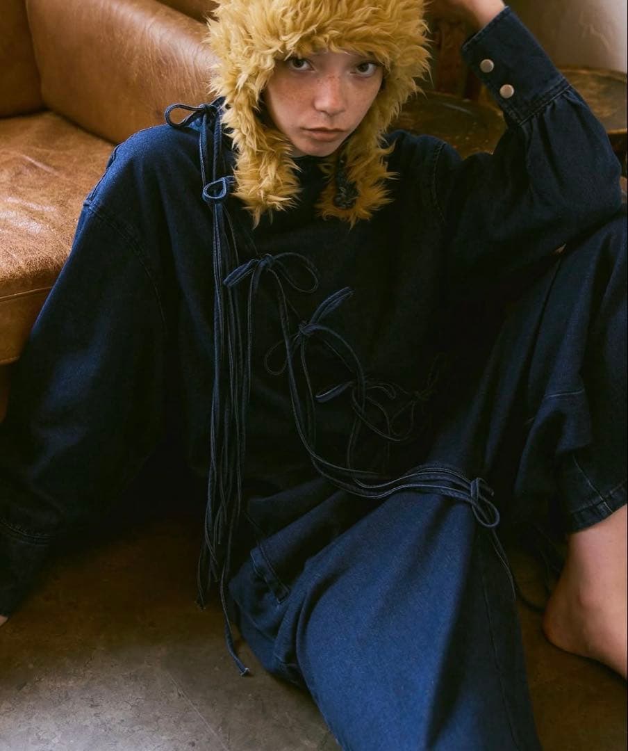 デニムリボンオールインワン