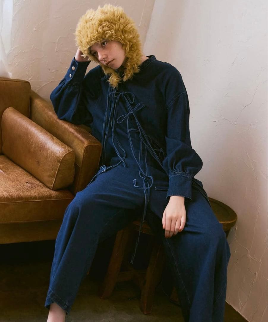 デニムリボンオールインワン