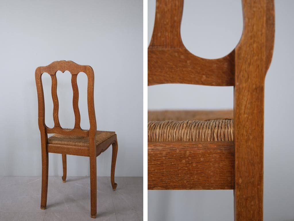 フランスアンティーク猫脚ダイニングチェア/イス/ラッシュシート(90-83-2)