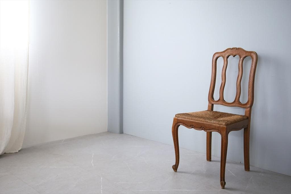 フランスアンティーク猫脚ダイニングチェア/イス/ラッシュシート(90-83-2)