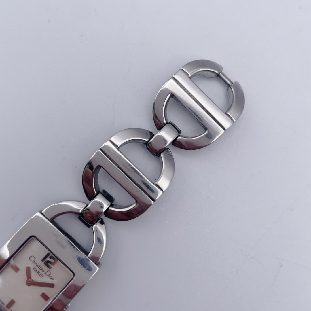 【美品】 DIOR マリス スクエア CDロゴブレス シルバー シェル 腕時計