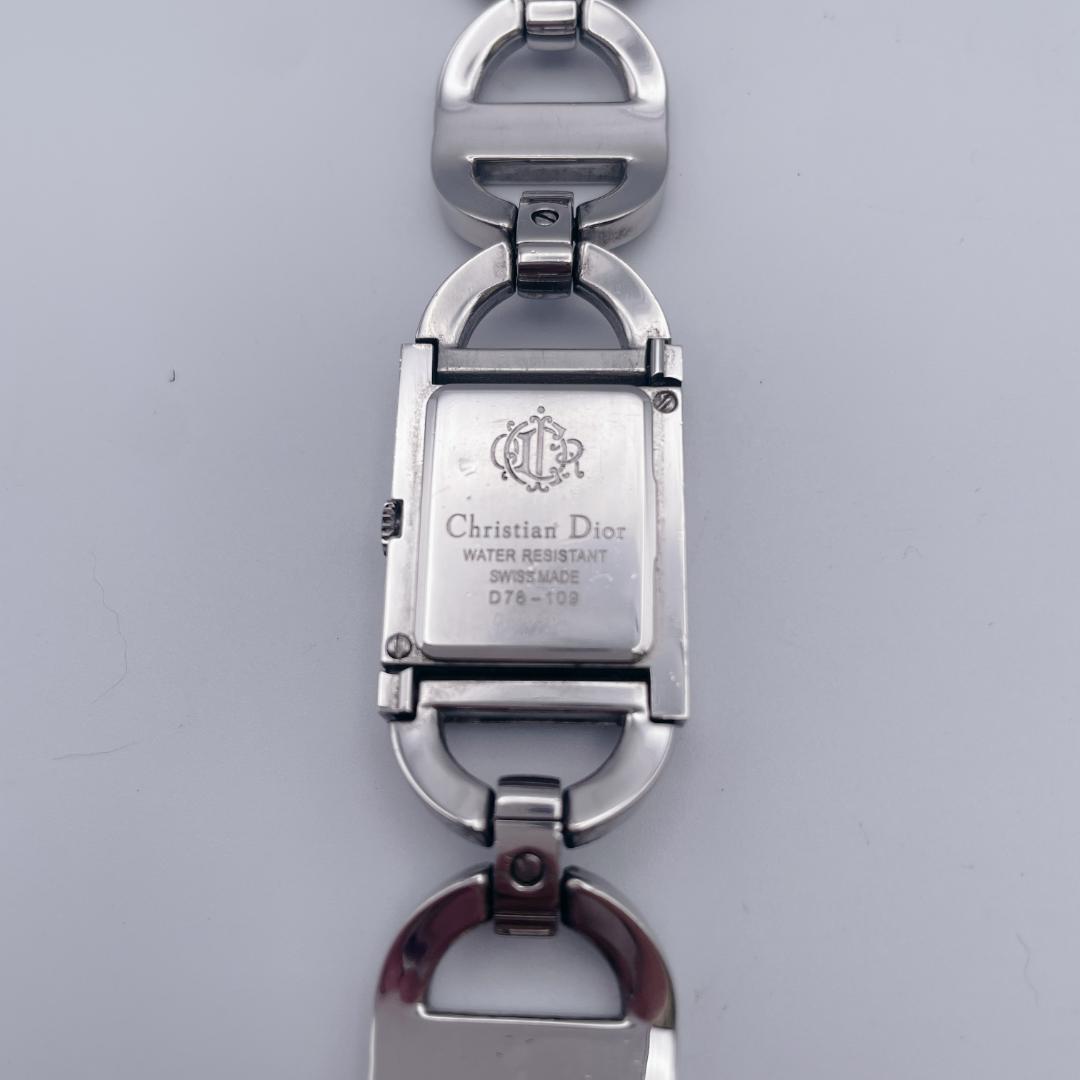 【美品】 DIOR マリス スクエア CDロゴブレス シルバー シェル 腕時計