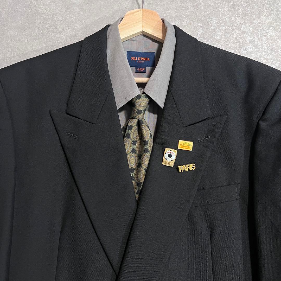 90s ヴィンテージ ダブルスーツ セットアップ 成人式 ブラックL