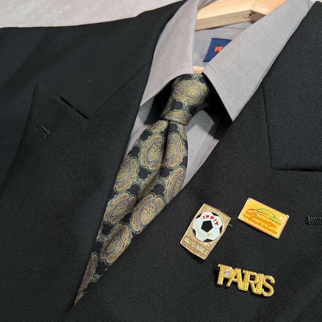 90s ヴィンテージ ダブルスーツ セットアップ 成人式 ブラックL