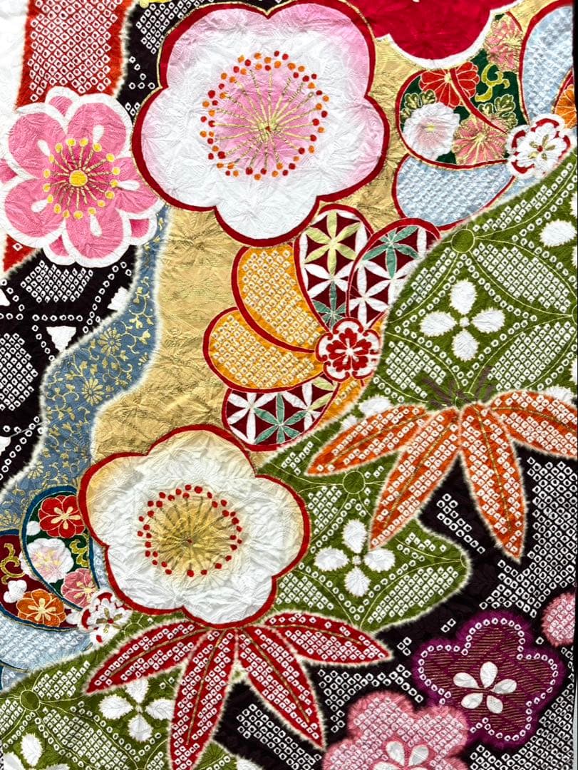 《美品》振袖　単品 A No.425 白地絞り　中振袖160〜170cm