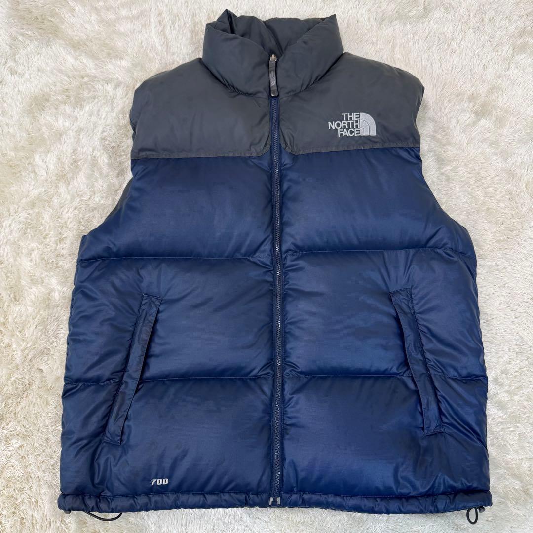 ノースフェイス ダウンベスト 海外限定 カラー ネイビー グレー メンズ XL