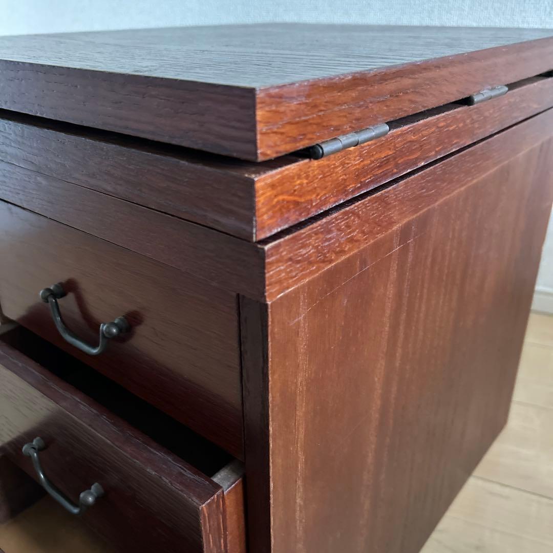 木製折りたたみ文机　和机　三段引き出し　古道具　古民具　アンティーク　昭和レトロ