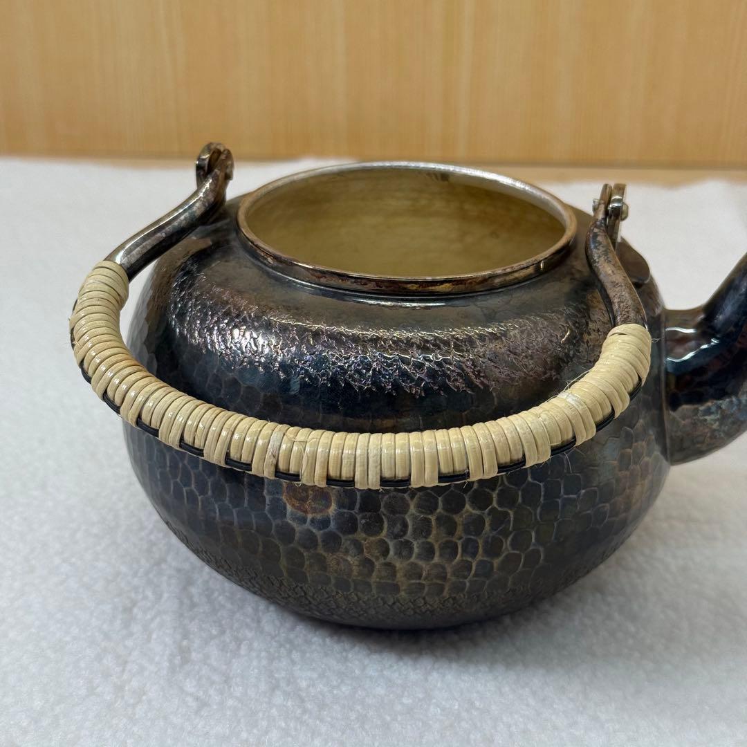 秀峯堂造 茶道具 銀いぶし仕上げ 急須