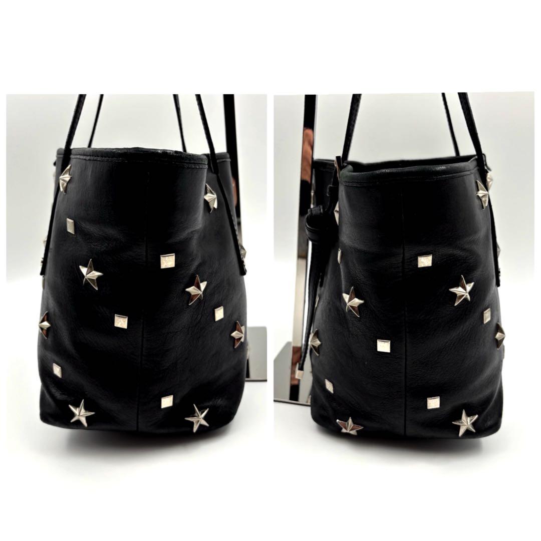 美品◎JIMMY CHOO サシャ 黒 トートバッグ スタッズ B5可 レザー