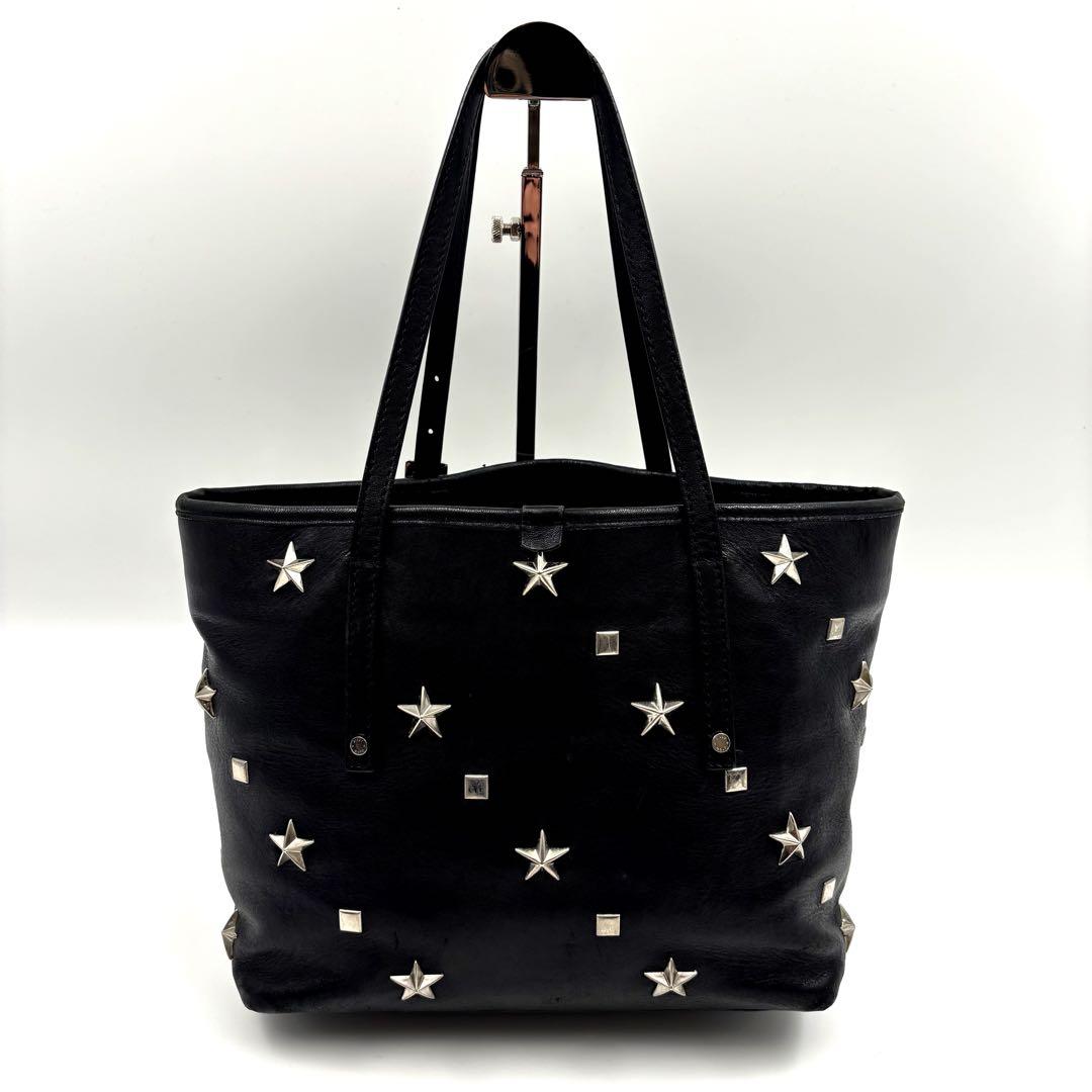 美品◎JIMMY CHOO サシャ 黒 トートバッグ スタッズ B5可 レザー