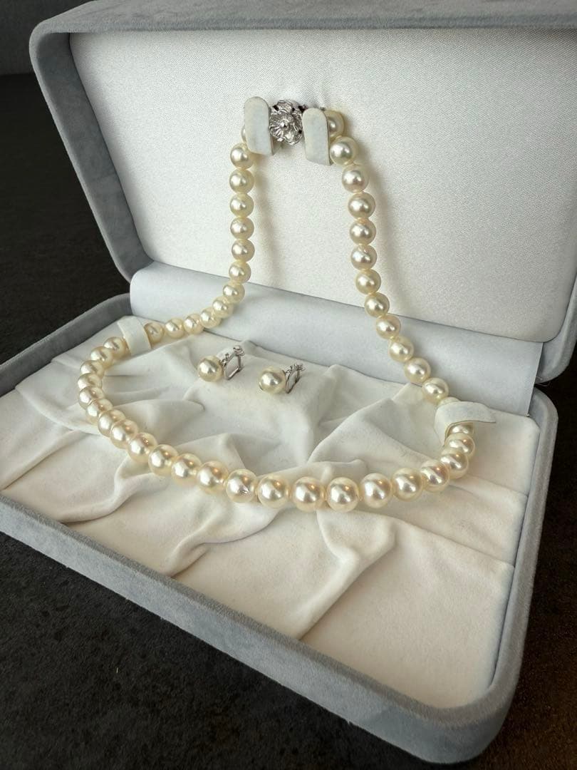 【鑑定書付】アコヤ真珠8.5〜9mmネックレス45cmイヤリングセット